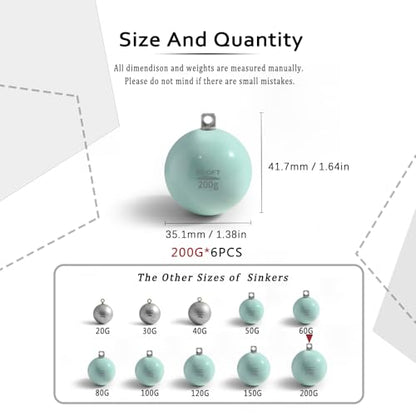 Lead Free Fishing Weights Sinkers 20g-200g Coated Egg Sinkers Cannonball Weights Assorted Sizes Bag and Fishing Weights Assortment Box Non-Lead Fishing Weights Saltwater Freshwater - style: 200g(7.05oz)-6pcs