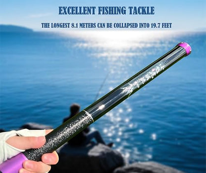 Carbon Fiber Telescopic Fishing Rod 26.6FT Portable Ultralight Fly Rod Tenkara Rods Collapsible Bass Crappie Full Kit Pocket Fishing Pole Bamboo Fishing Pole - color: Rod only, size: 17.7 ft