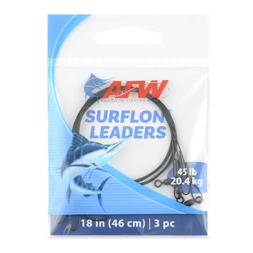 AFW Surflon Fishing Leaders – Black Nylon Coated Stainless Steel Wire, Swivel & Snap, 3 Pack, Variety Pack – Strong Leader Line for Catfishing & Toothy Game Fish - size: 45 lb, style: 18 Inch