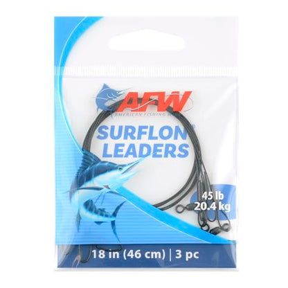 AFW Surflon Fishing Leaders – Black Nylon Coated Stainless Steel Wire, Swivel & Snap, 3 Pack, Variety Pack – Strong Leader Line for Catfishing & Toothy Game Fish - size: 45 lb, style: 18 Inch