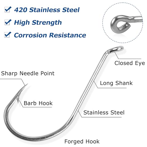 Octopus Beak Hooks, 60pcs Saltwater Circle Hooks Beak Offset Fishing Hooks Stainless Steel Fishing Jig Hooks Fishhook for Saltwater Freshwater 1/0-10/0 - size: 10/0 - 60pcs