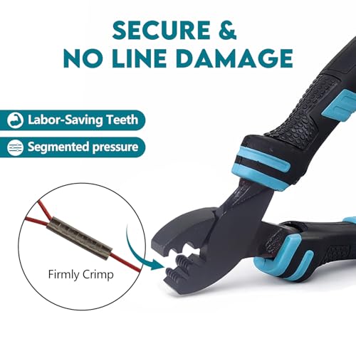 Eupheng Fishing Crimping Pliers Tools Secure Crimp Without Damaging Line, 6-Tooth Serrated Jaws Crimper with 240pcs Copper Sleeves, 5.9in Carbon Steel for Saltwater & Freshwater - color: Crimping Pliers (Blue)