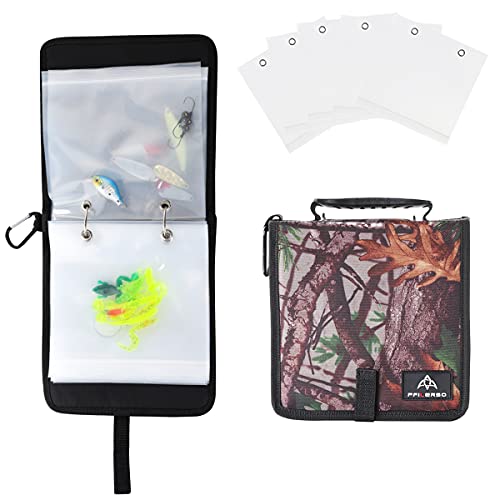 Fishing Tackle Binder Lure Biat Organized Storage Bag for Soft Worms Rigs Jigs and Lines Fishing Tackle Wallet Case with 15+5pcs Transparent Thickened Ziplock Bag (Tree Camouflage) - color: Tree Camouflage
