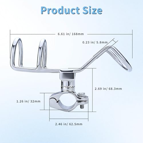 Fishing Rod Holder 316 Stainless Steel Rod Holder for Boat, 360° Adjustable Clamp On for 1" 1‑1/4" (25/32mm) Rail, Heavy Duty Rail Mount for Boat Yacht Kayak（2Pcs）