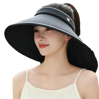 Sun Visor Hats for Women Wide Brim UPF 50+ UV Sun Protection Visor Hats Casual Adjustable Roll up Summer Beach Caps - color: B-black
