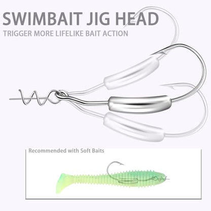 Weighted Swimbait Hooks with Twist Lock,Weighted Fishing Hooks for Soft Plastic Worm Lures Freshwater Saltwater Fishing 1/16 7/64 3/16 1/4 5/16oz - size: 7/64oz-3/0-20Pack