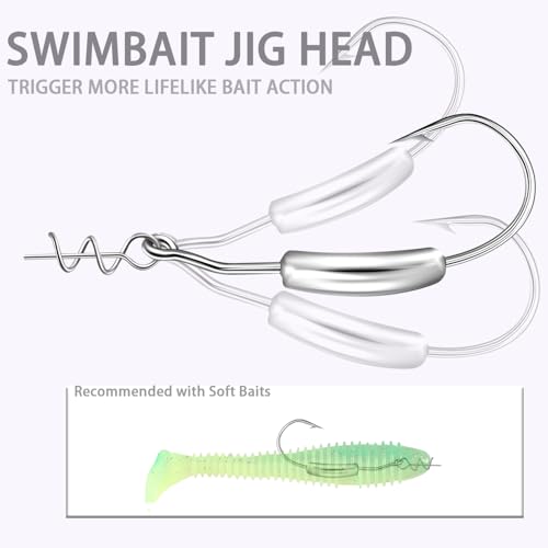 Weighted Swimbait Hooks with Twist Lock,Weighted Fishing Hooks for Soft Plastic Worm Lures Freshwater Saltwater Fishing 1/16 7/64 3/16 1/4 5/16oz - size: 5/16oz-4/0-20Pack