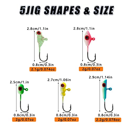 Glow Ice Fishing Jigs Winter ice Fishing Lures Ice Fishing Gear for Ice Jigging Panfish, Pike, Walleye, Perch and Crappies 25pcs…