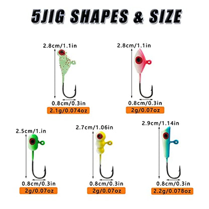 Glow Ice Fishing Jigs Winter ice Fishing Lures Ice Fishing Gear for Ice Jigging Panfish, Pike, Walleye, Perch and Crappies 25pcs…
