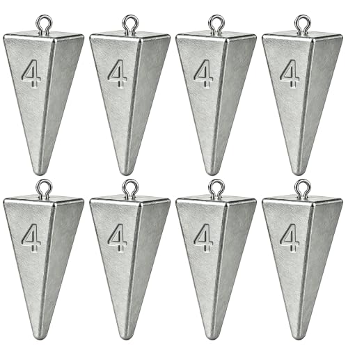 Pyramid Sinkers Fishing Weights, Saltwater Fishing Sinkers for Surf Fishing Gear Tackle - 1oz, 2oz, 3oz - style: 4 Ounce-8pcs