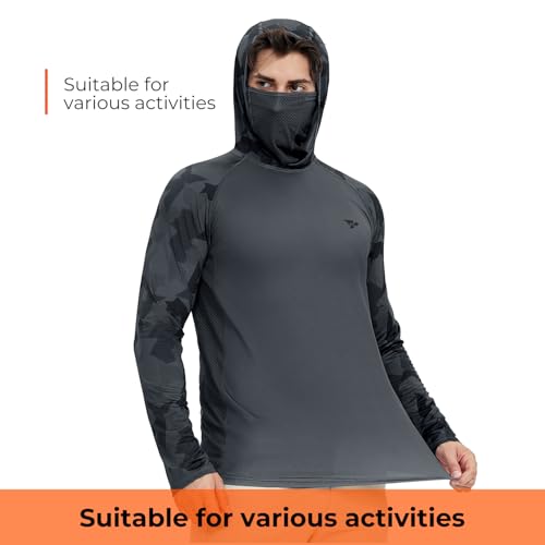Rodeel UPF 50+ Men’s Long Sleeve Performance Fishing Hiking Shirt with Mask UV Neck Gaiter Hoodie - color: A2.3pack:black,gray,blue, size: X-Large