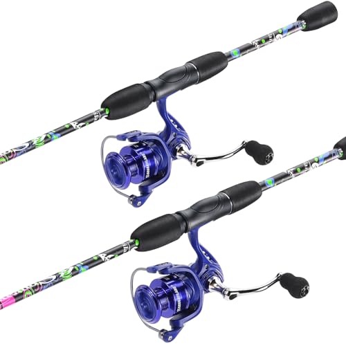 Sougayilang Fishing Rod Combo, 2-Piece 6-Foot Graphite & Fiberglass Rod with Anti-Reverse Spinning Fishing Reel - color: Blue 6'0" Rod with 1000 Reel- 2Pack