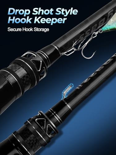 Jenseits Carbon Fiber Fishing Rod Series (6-12 Ft), Spinning & Casting Rods with Stainless Steel Ceramic Guides, Fast Action Fishing Pole for Bass, Trout, Walleye & Surf Fishing - size: 7'0"-Medium Heavy-Fast-Black, style: Casting