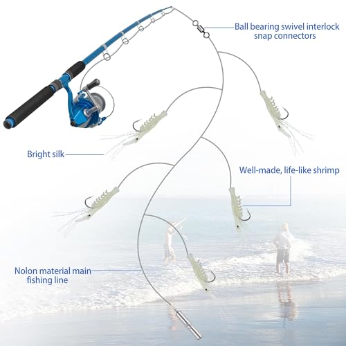 Fishing Bait Rigs Set,4/10 Packs Fishing Rig with String Hooks Soft Shrimp Lure,Real Skin,Lure Barrel Swivels Surf Fishing Rigs for Mackeral Herring Baitfish - color: Fishing Shrimp Rig, size: 10 Packs
