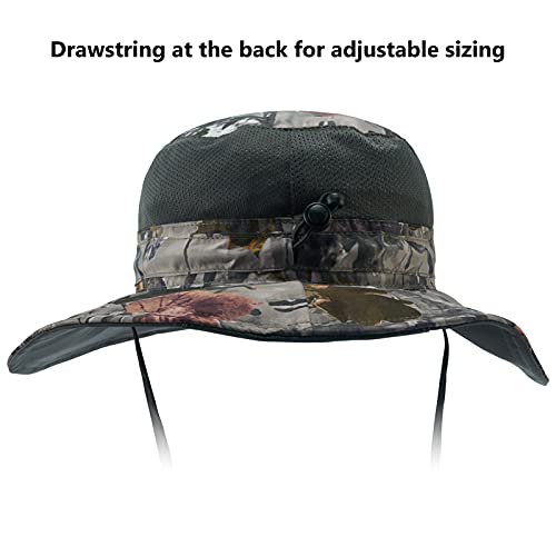 BASSDASH UPF 50+ Sun Fishing Hat Water Resistant with Detachable Neck Flap - color: Woodland I