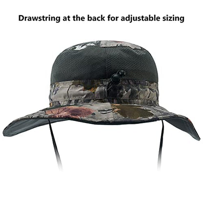 BASSDASH UPF 50+ Sun Fishing Hat Water Resistant with Detachable Neck Flap - color: Woodland I