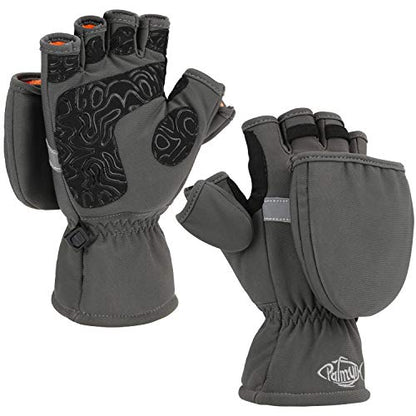 Palmyth Ice Fishing Gloves Convertible Mittens Flip Fingerless Mitt with Thinsulate 3M Warm for Cold Weather and Winter Men Women Photography Running Camera - color: Gray, size: Medium