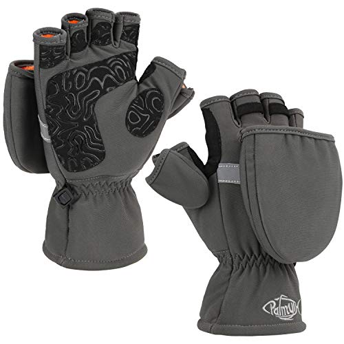 Palmyth Ice Fishing Gloves Convertible Mittens Flip Fingerless Mitt with Thinsulate 3M Warm for Cold Weather and Winter Men Women Photography Running Camera - color: Gray, size: Small