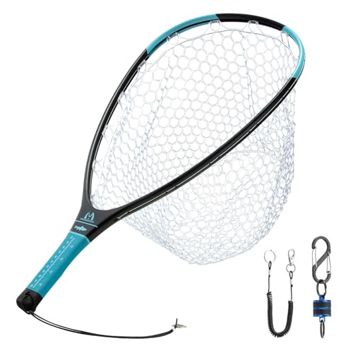 Maxcatch Fly Fishing Landing Net, Carbon Fiber Frame, Rubber Mesh, with Magnetic Net Release, for Trout Bass Catch and Release - style: Regular Handle