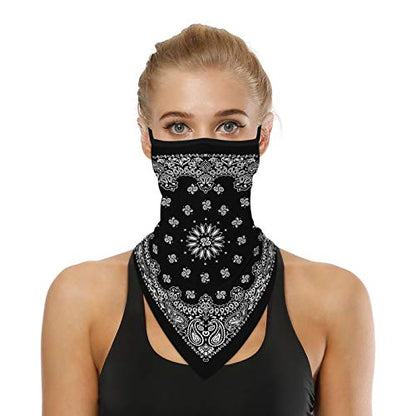 YAYOUREL Neck Gaiter Face Mask Bandanas for Men Women UV Face Scarf Cover Ear Loop Hole Facemask for Fishing Running Cycling - color: Black Gray