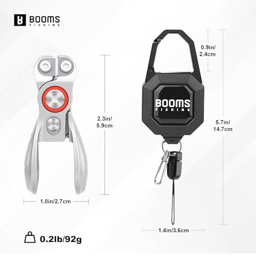 Booms Fishing Line Cutter with Retractor: Mini Fishing Scissors for Braided Line - Stainless Steel Fishing Clippers & Nippers with Safety Release Lock - Fly Tying Scissors for Men, LC1