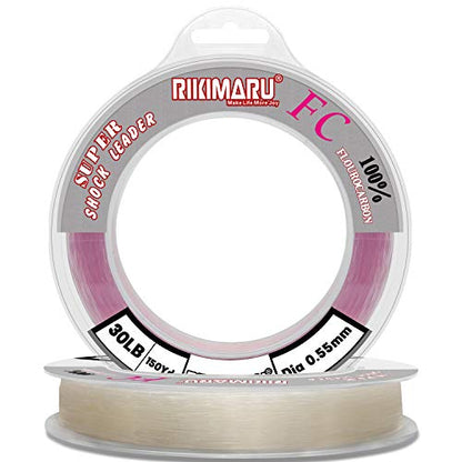 Rikimaru FC 100% Fluorocarbon Pure Shock Resistant, Sinks Faster Than Mono, Leader Material, 2LB-150LB - color: Clear, size: 150Yards-8LB