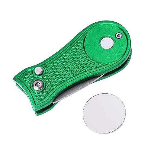 Mile High Life Microfiber Waffle Pattern Golf Towel | Club Groove Cleaner Brush | Foldable Divot Tool with Magnetic Ball Marker (Green Towel/Brush/Bone Divot) - color: Green Towel/Brush/Bone Divot