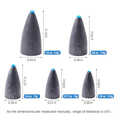 Worm Fishing Weights, Bullet Sinkers with Soft Plastic Insert Includes Weight Pegs, Carolina Rigs Texas Rigs for Bass Fishing 1/8 3/17 1/4 3/8 1/2 1 oz - size: 3/17 OZ, 40 PCs