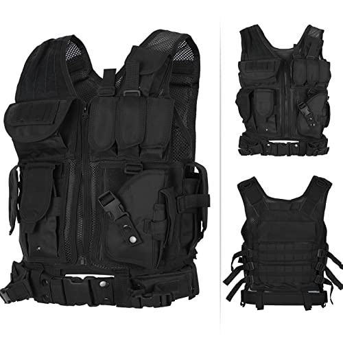 Lixada Tactical Vest Lightweight Breathable Polyester Sports Vest Outdoor Training Vest Adjustable for Adults