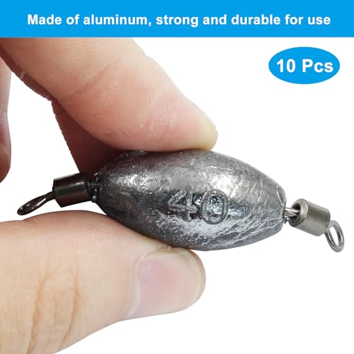 Uenhoy Fishing Weights Inline Trolling Fishing Sinker Tackle with Inner Swivels, Oval Drop Casting Fishing Weight Sinkers - size: 1.4 oz, 10pcs