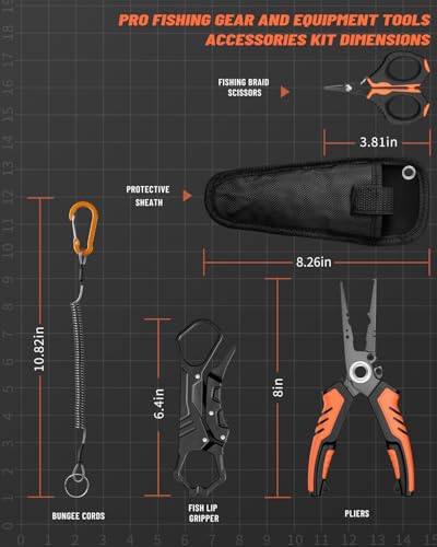 5Pcs Fishing Tool Kit, Corrosion Resistant Fishing Pliers with Lanyard, Floating Fish Lip Gripper, Braid Scissors, Fishing Gear Set, Ideal Fishing Accessories & Gifts for Men, Fishermen