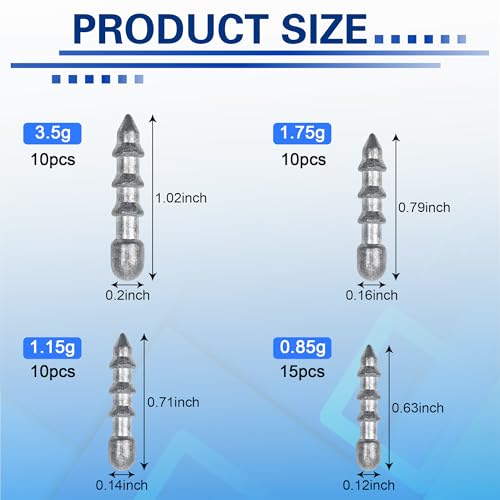 Nail Weights for Bass Fishing,45pcs Wacky Worm Weight Insert Sinkers Kit for Soft Plastic Lures, Neko Rig and Wacky Rig Pencil Sinker 0.875g 1.15g 1.75g 3.5g