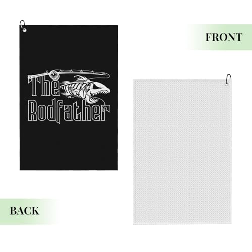 Rodfather Fishing Microfiber Golf Towel, 16x24 Waffle Pattern with Carabiner Clip, Tri-Fold Large Golf Ball Towels, Golf Bag Accessories for Men Women, Golf Gift