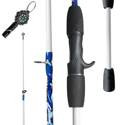 6'6" Fiberglass Casting Rod, 2-Piece Skull Design, Durable & Sensitive with Split-Grip Handle, Perfect for Bass, Pike, Catfish Fishing in Freshwater & Saltwater - color: HLQB-6'0", size: 6'0"