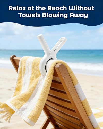 10 Pack Beach Towel Clips Heavy Duty Large Beach Essentials Chair Pool Clip | White Clips with Strong Grip, Silicone Protection, Rust Resistant Spring, Multi-Use for Beach, Boat, Cruise & Outdoors - color: White