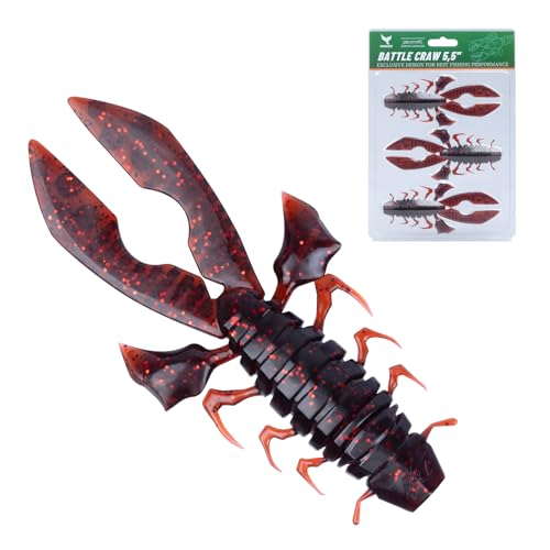 Crawfish Lure 5.5", Soft Plastic Crawdad Creature Bait with Rattles, Weedless Bass Fishing Lure, Realistic Fishing Lures for Freshwater & Saltwater, 3 Pack Red Green Blue - color: Red