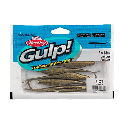 Berkley Gulp! Saltwater Jerk Shad Fishing Soft Bait - color: Fool's Gold, size: 5"
