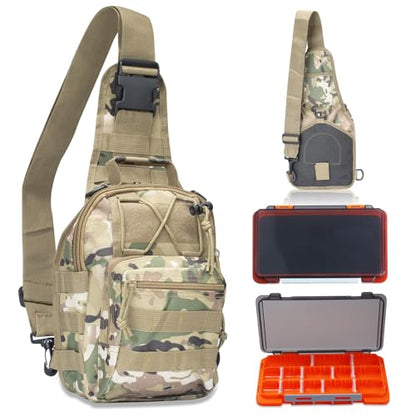 Waterproof Fishing Backpack with 2 Tackle Boxes, 2-Way Carry Design & Durable Material,Black, Khaki, Camo (Camouflage with Two Tackle Boxes) - color: Camouflage With Two Tackle Boxes