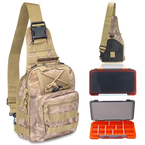 Waterproof Fishing Backpack with 2 Tackle Boxes, 2-Way Carry Design & Durable Material,Black, Khaki, Camo (Khaki with Two Tackle Boxes) - color: Khaki With Two Tackle Boxes