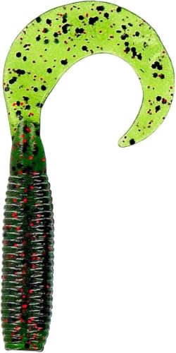 Yamamoto 5" Single Tail Grub Soft Plastic Fishing Angling Swimbait Lures with Tail-Curling Action - 20 Pack - color: WATERMELON W/ BLACK & RED FLAKE (20 PACK), size: 5" SUPER GRUB (Pack of 6)