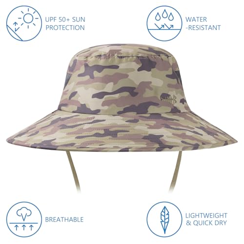 BASSDASH UPF 50+ Breathable Sun Hat with Removable Face Cover and Neck Flap Wide Brim Bucket Hat for Fishing Hiking Men Women - color: Earth Camo/Khaki