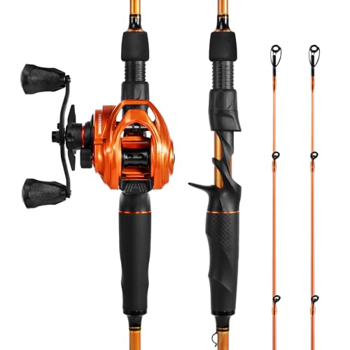 KastKing Lethal Blaze Twin-tip Fishing Rod and Reel Combo, Spinning & Baitcaster Combo, Flame Pattern Design, IM6 Graphite 2Pc Rod with Backup Tip Section, Stainless-Steel Guides, EVA Handle - style: Cast-6'4" M- Left Handed (2pcs+extra Tip)