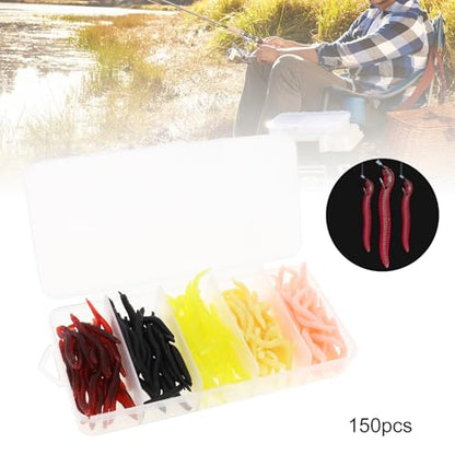 150pcs Soft Fishing Lures Baits, Trout Worm Earthworm Bait Lifelike Fake Worm, Plastic Lifelike Fake Earthworm (1.57inch)