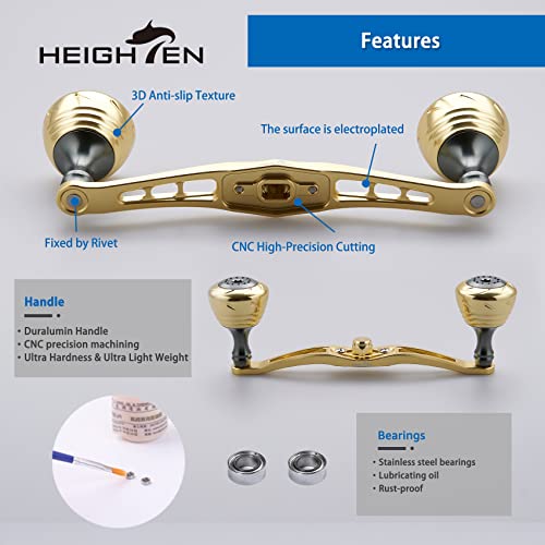 HEIGHTEN 120mm Fishing Reel Handle for Shimano Daiwa Abu Garcia Penn Kastking Lew's Baitcasting Reel Power Crank Accessory (120mm Handle 30mm Knob - Gold & Silver) (0546) - color: 120mm Handle 30mm Knob - Gold & Silver