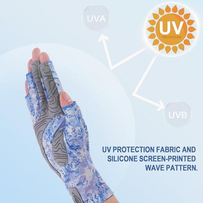 Palmyth UV Protection Fishing Fingerless Gloves UPF50+ Sun Gloves Men Women for Kayaking, Hiking, Paddling, Driving, Canoeing, Rowing - color: Ice Blue, size: Large