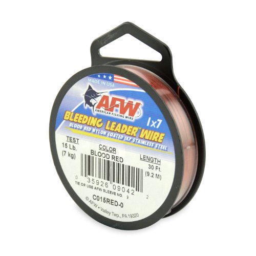 American Fishing Wire Bleeding Leader Blood Red Nylon Coated 1x7 Stainless Steel Leader Wire - size: 30 Feet, 15 Pound Test