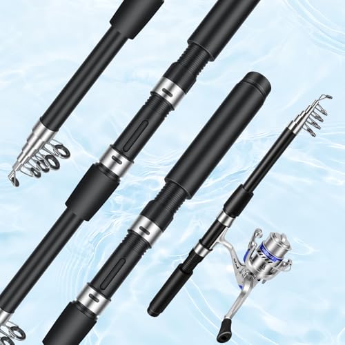 2.1M Telescopic Fishing Rod and Reel Combo Kit for Beginner Anglers, 2PCS Collapsible Fishing Poles + 2PCS Spinning Reels with Fishing Accessories Portable Fishing Gear Set for Saltwater Freshwater