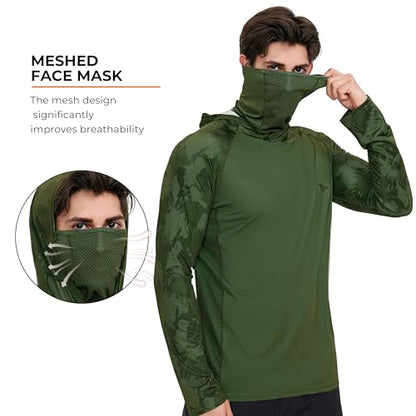 Rodeel UPF 50+ Men’s Long Sleeve Performance Fishing Hiking Shirt with Mask UV Neck Gaiter Hoodie - color: A2.3pack:blue,green,brown, size: Small