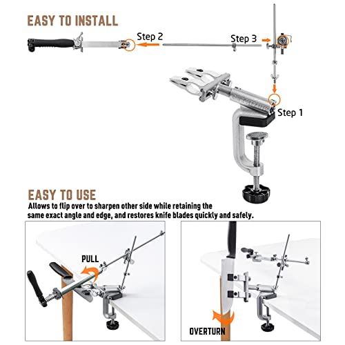 RUIXIN PRO RX-009 Professional Knife Sharpener with 10 Whetstones, 360° Rotation Flip Design Fixed-Angle Aluminum Alloy Kitchen Chef Knife Sharpening Kit Abrasive Holding System Tools