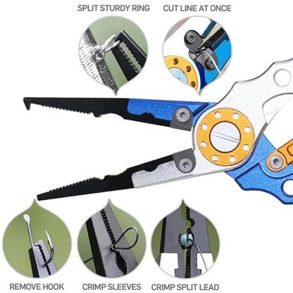 DAGIJIRD Fishing Pliers Hook Remover, Fishing Scissors Braid Line Cutter with Safety Lock